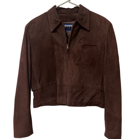 SOLD SOLD Ralph Lauren Chocolate Brown Cropped 100% Suede Leather Jacket Size - Picture 1 of 7